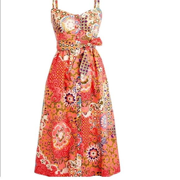 J. Crew Button Front Cotton Poplin Sundress, size 0, abstract floral - Picture 3 of 10